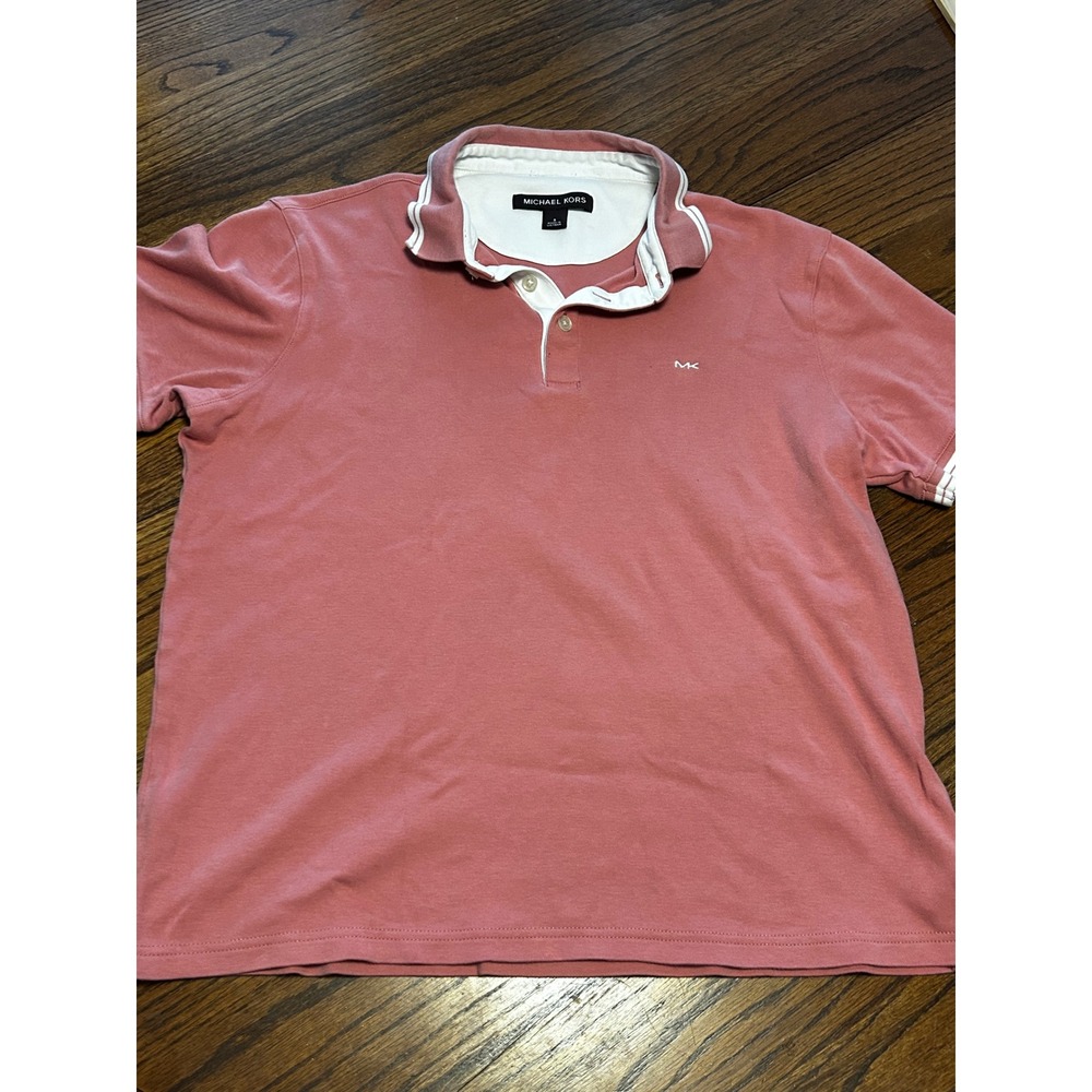 Michael Kors Mens Polo Shirt Bundle 2 Pack Blue Pink Short Sleeve Size S MK Logo - Picture 5 of 8